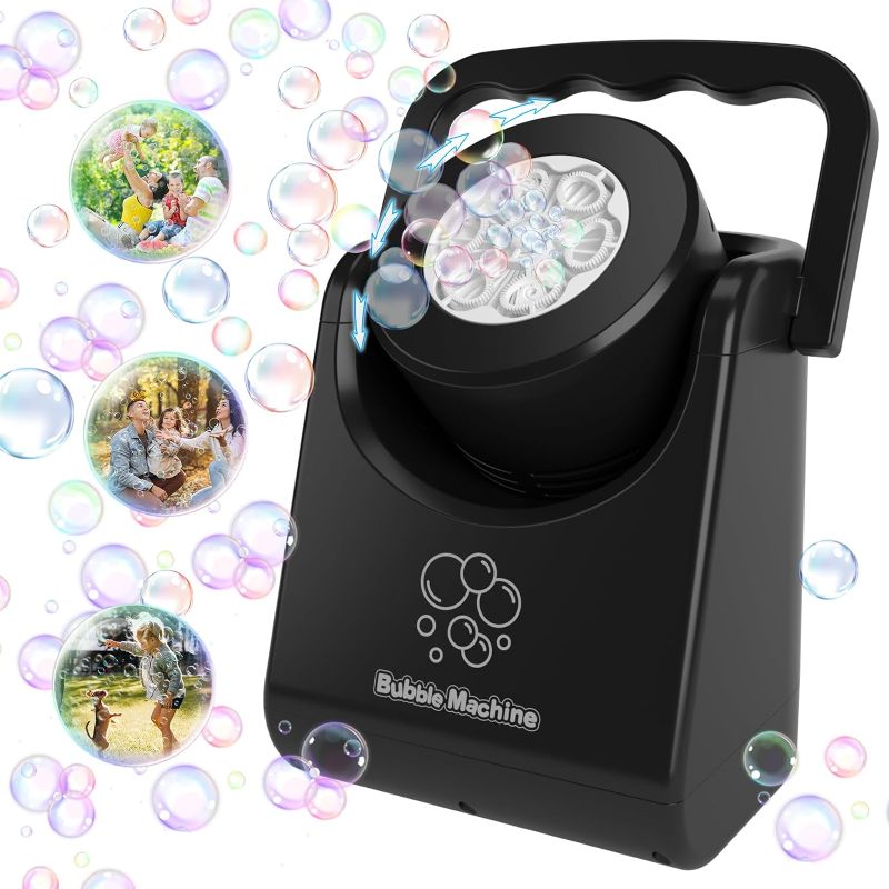 Photo 1 of Bubble Machine for Kids Toddlers,Automatic Bubble Blower,Portable Adjustable Angle Bubble Maker,Bubbles Toy for 3 4 5 6 7 Year Old Boy Girl,Outdoor Party Birthday Easter Baskets Stuffers Gifts Black