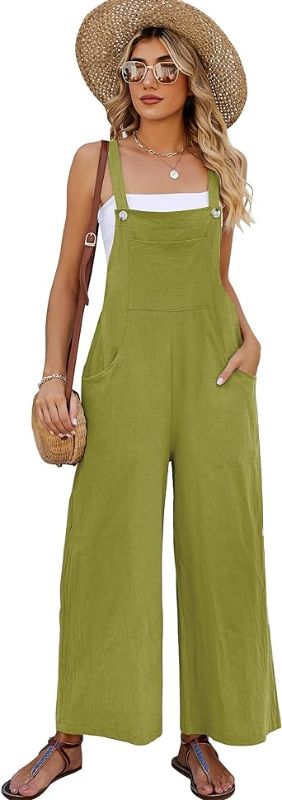 Photo 1 of Flygo Womens Cotton Bib Overalls Loose Fit Wide Leg Jumpsuits Casual Rompers with Pockets large ****USED**** 