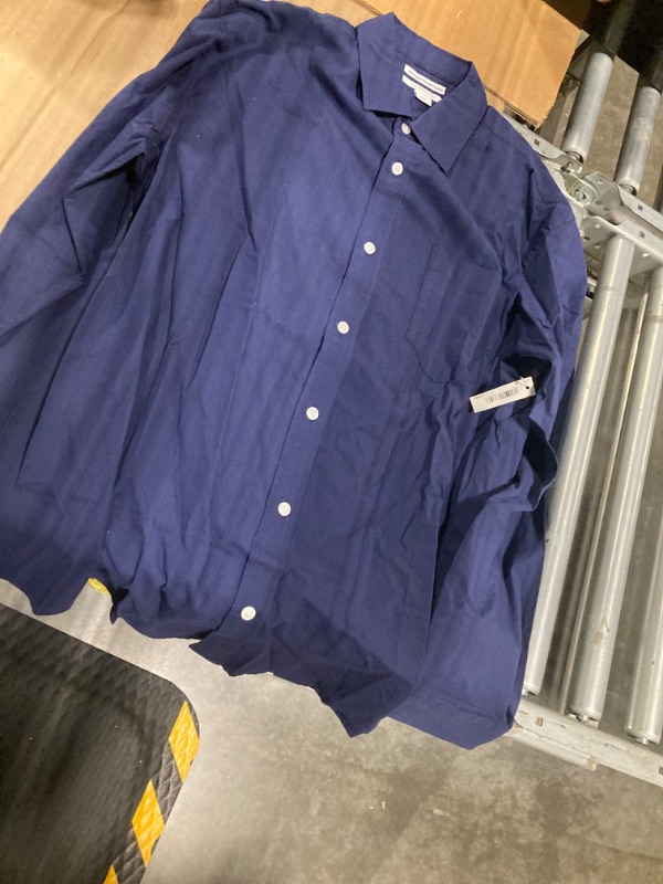 Photo 3 of Essentials Men's Regular-Fit Long-Sleeve Solid Casual Poplin Shirt, Navy, Large ***USED*** 