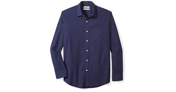Photo 1 of Essentials Men's Regular-Fit Long-Sleeve Solid Casual Poplin Shirt, Navy, Large ***USED*** 