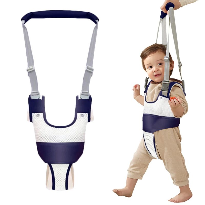 Photo 1 of Baby Walker Breathable Baby Walking Harness Handheld Kids Walker Helper Toddler Infant Walker Harness Assistant Belt Pulling and Lifting Dual Use Walking Assistant Strap (DarkBlue 1)