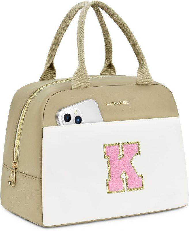 Photo 1 of 
UTOTEBAG Initial Lunch Bag for Women, Preppy Insulated Lunch Box with Front Pocket-Small Wide Open Cute Cooler Bag for Work/Travel/Picnic?Letter K)