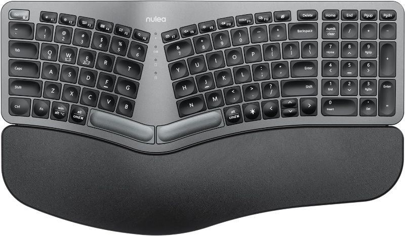 Photo 1 of Nulea Wireless Ergonomic Keyboard, Split Keyboard with Wrist Rest, USB-C Charging, 7-Color Backlight, Natural Typing, Bluetooth and USB Connectivity, Compatible with Windows/Mac