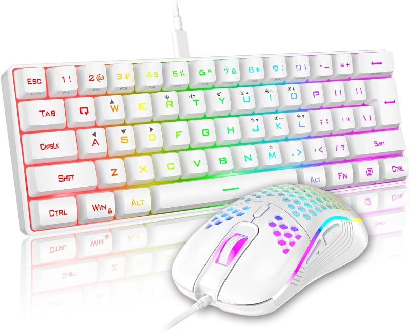 Photo 1 of RedThunder 60% Mini Gaming Keyboard and Mouse Combo, Lightweight, Ultra-Compact 61 Keys RGB Backlit,7200 DPI Honeycomb Optical Mouse, Wired Gaming Set for PC MAC PS5 Xbox Gamer(White)