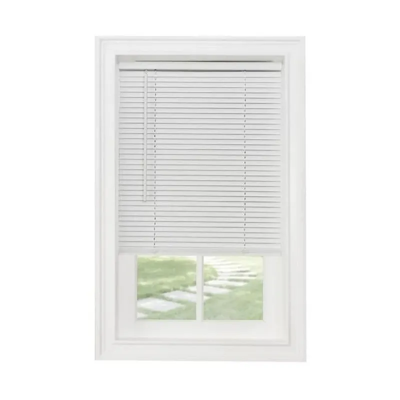 Photo 1 of 26 x 64 in. GII Morningstar Cordless Vinyl Light Filtering Mini Blinds, White