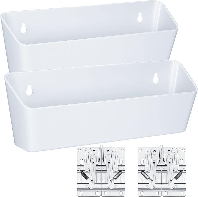 Photo 1 of 2 Pack Tip Out Tray for Sink with Hinges 11 Inch Front Sink Drawer Tip Out Tray Kit False Drawer Front Clips Flip Sponge Holder for Kitchen, White