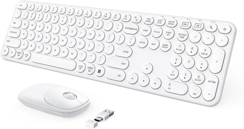 Photo 1 of *** MISSING USB**** seenda Wireless Keyboard and Mouse, USB & Type C Keyboard Mouse Combo, Full Size White Wireless Keyboard Compatible for Win 7/8/10, MacBook Pro/Air, Laptop, PC - White