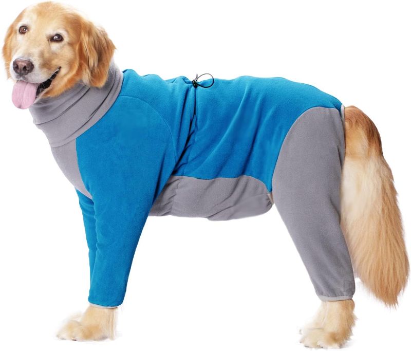 Photo 1 of Dog Winter Warm Coats 4-Legs Fleece for Large Medium Dogs, High Collar Dog Cold Weather Coat Full Body Dog Snowsuit Comfort Windproof Dog Sweater (Blue, 2X-Large)
