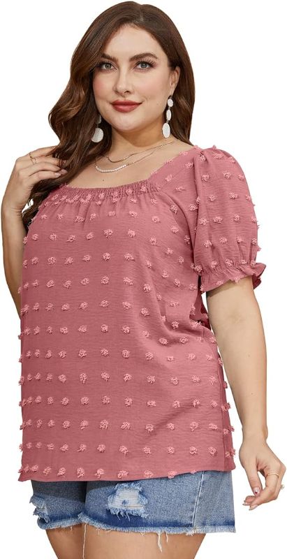 Photo 1 of OFEEFAN Womens Tops and Blouses Square Neck Puff Sleeve Chiffon Swiss Dot S-3XL
