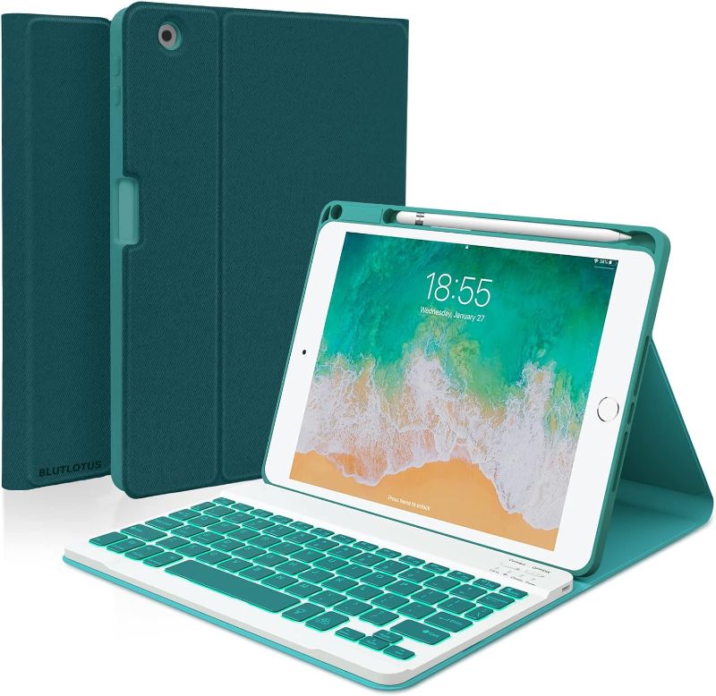 Photo 1 of Keyboard case for iPad 5th/6th Generation 2017/2018, 9.7 Inch iPad Air 2 Case with Keyboard, Removable Wireless Backlit Keyboard Detachable, Folio Smart Cover, Tablet Case with Pencil Holder
