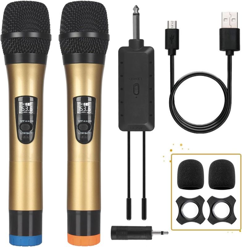 Photo 1 of ALPOWL Wireless Microphone, UHF Dual Cordless Dynamic Mic System,Handheld Karaoke Microphone with Rechargeable Receiver(Auto Connect,200 ft Range) for Singing, Church, Speech, Wedding, Party
