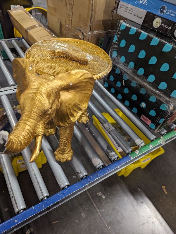 Photo 3 of **BROKEN TRUNK** Deco 79 Resin Elephant Sculpture, 22" x 11" x 18", Gold 22"L x 11"W x 18"H