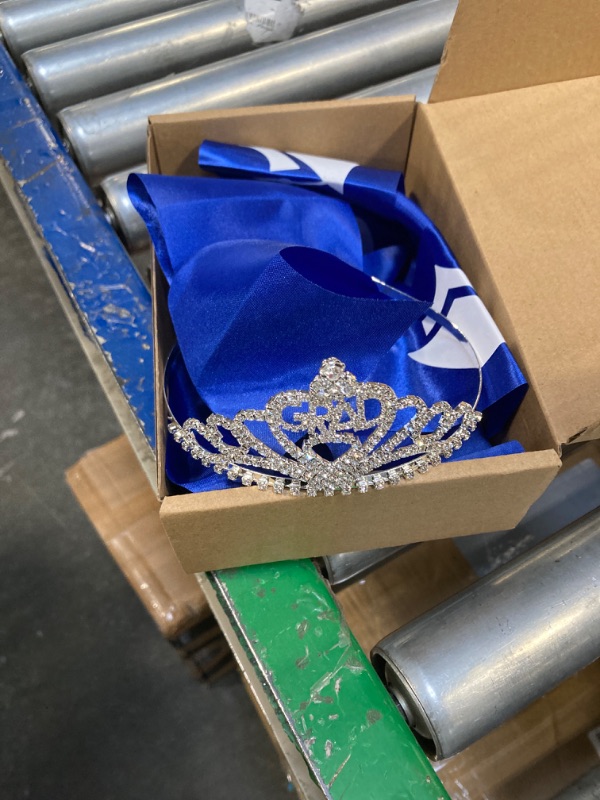 Photo 1 of 2023 Graduation Party Supplies Kits, Glittered Metal Graduation Princess Grad Crown Tiara and Graduated Sash Present for Graduation Party Decorations Grad Decor Favors (Blue)