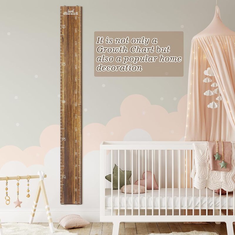 Photo 1 of Eersida Wooden Ruler Growth Chart for Kids Nursery Wall Decor Boys Girls Height Chart Height Measurement for Wall Room Hanging Wall Decor (Novel Style)
