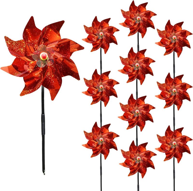 Photo 1 of 10 Pieces 9.5 Inches Orange Pinwheels Windmill Wind Spinners Outdoor for Yard Garden Lawn Bird Repellent, Plastic Foil Reflective Colorful Pin Wheels for Fall Autumn Halloween Thanksgiving Day https://a.co/d/28SgIyv