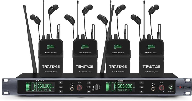 Photo 1 of EM200 Wireless in Ear Monitor System 2 Channel 2/4 Bodypacks Monitoring with in Earphone Wireless Type Used for Stage,Studio and Church ,Band, Live Performance (4 Body Packs with Transmitter)
