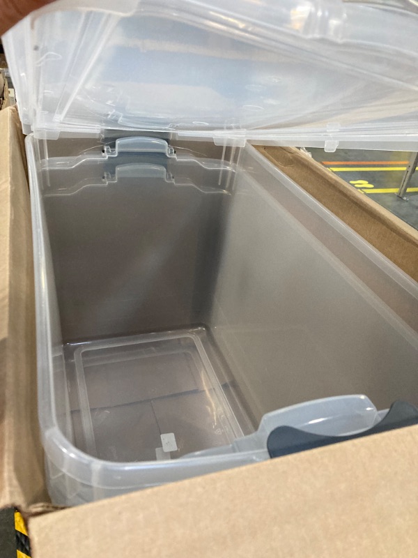 Photo 1 of HOMZ 112 Quart Extra Large Rectangular Clear Plastic Storage Container Bins with Secure Latching Lid, Grey Latch, (2-Pack) Gray 112 QT (2 Pack)