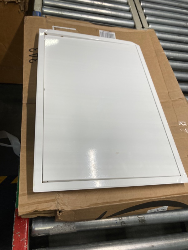 Photo 3 of 16" x 24" Inch Steel Access Panel Door (15.6x23.4) for Indoor Use - Opening Flap Cover Plate - Box Door Lock - Door Latch - Inspection Hatch - White Polymer Coating - Intended for Walls and Ceilings Steel - White 16x24
***two bent corners, but can be unbe