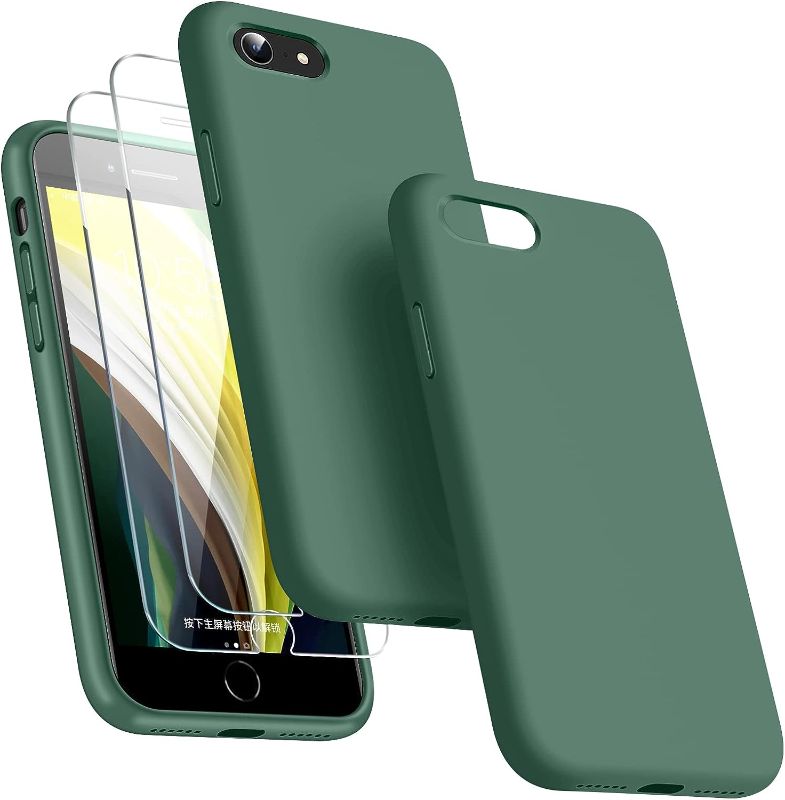 Photo 3 of Dssairo [3 in 1 for iPhone SE case 2022/3rd/2020/2nd gen, iPhone 7/8?with 2 Pack Screen Protector, Liquid Silicone Ultra Slim Shockproof Protective Phone Case [Microfiber Lining] (Alpine Green)
