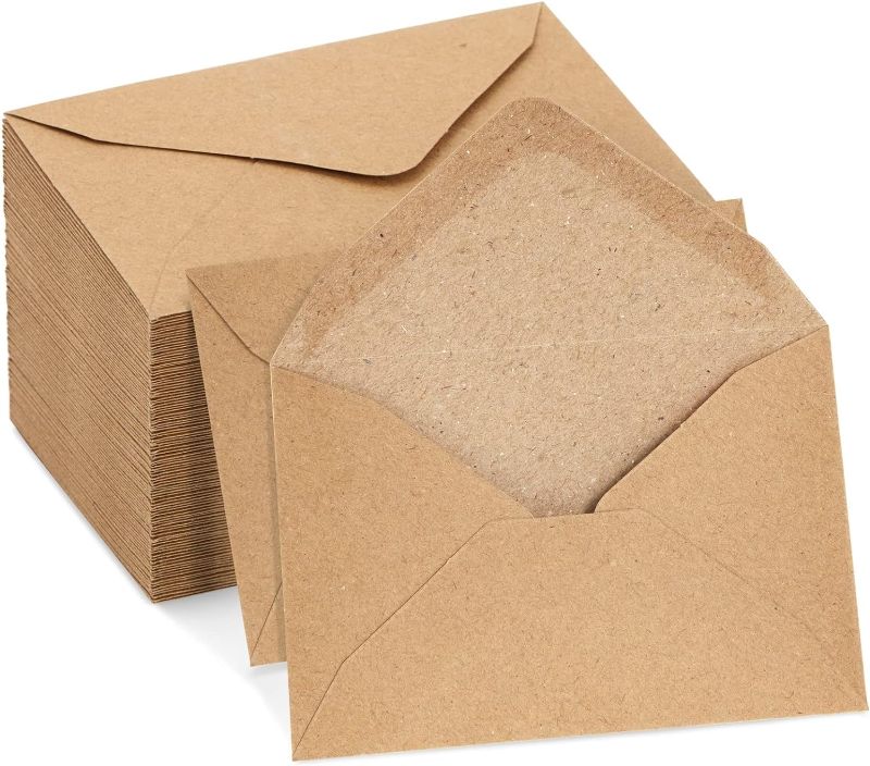 Photo 1 of Juvale Mini Gift Card Envelopes Bulk - Brown Kraft Paper Envelopes for Business Card, Wedding RSVP, Birthday, Cards 