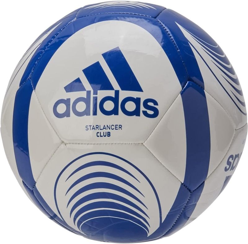 Photo 1 of Adidas Starlancer Club Soccer Ball, White/Royal Blue, 5
