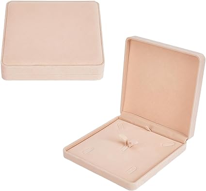 Photo 1 of DICOSMETIC Square Necklace Jewelry Box Beige Large Velvet Jewelry Box Luxurious Necklace and Ring Earring Pendant Gift Box for Storage Organization Gift Presentation -BEIGE