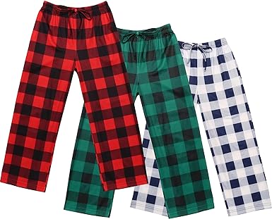 Photo 1 of Ekouaer Boys Pajama Pants 3 Pack Sleep Pants Soft Elastic Waist Kids Pajama Bottoms Plaid Lounge Pants with 2 Pockets