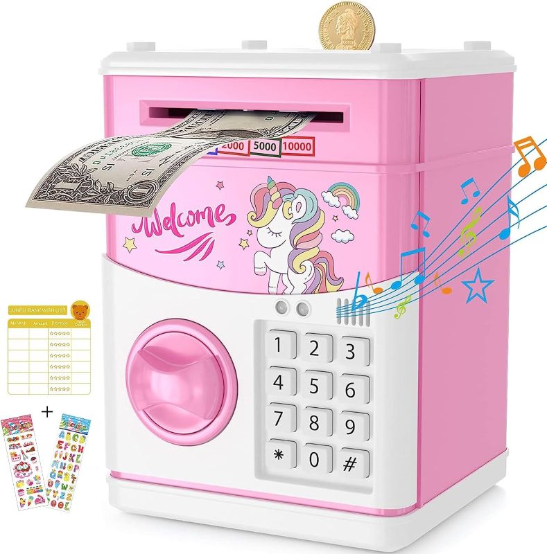 Photo 1 of ATM Unicorn Piggy Bank for Boys Girls, Electronic Money Bank with Stickers, Kids Toys for 5 6 7 8 9 10 11 12 Year Old Boys Birthday Gifts 