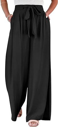 Photo 1 of Caracilia Womens Wide Leg Palazzo Pants High Waisted Adjustable Tie Knot Flowy Trousers Casual Loose Lounge Pant with Pockets =- MEDIUM 