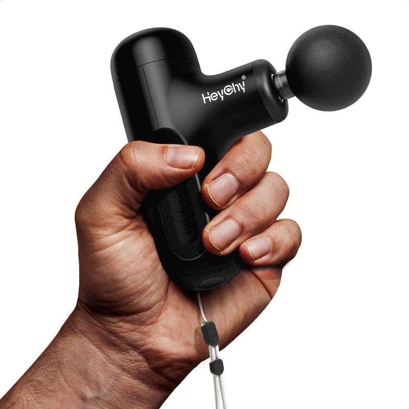 Photo 1 of HEYCHY Super Mini Massage Gun, 4.8IN Small Travel Pain Relief Handheld Portable Massager, Full Body Recovery & Relief for Outdoors, USB Charging, 5 Speeds,Gifts for Men&Women (Black)