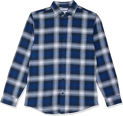 Photo 1 of Amazon Essentials Men's Long-Sleeve Flannel Shirt - LARGE - BLUE WHITE LARGE PLAID 