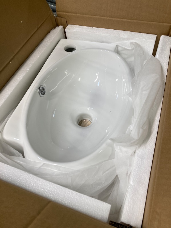 Photo 2 of Funmier Corner Wall Mount Sink - 16 x 11 inch Round Wall Hung Basin Toilet Vessel Sink Ceramic Modern Bathroom Vessel Sink Left Hand 16“x11"- Left White