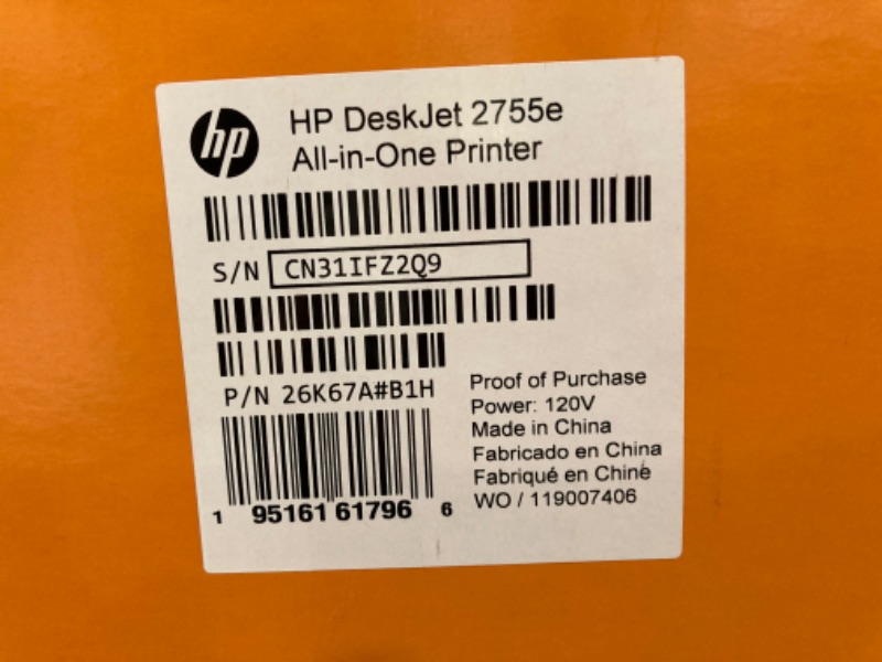 Photo 4 of HP DeskJet 2755e Wireless Color All-in-One Printer with bonus 6 months Instant Ink (26K67A), white***USED**** 