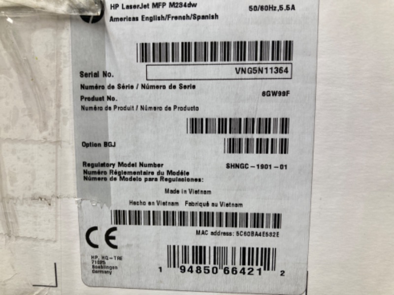 Photo 1 of HP Laserjet MFP M234dw Wireless Black & White All-in-One Printer, with Fast 2-Sided Printing (6GW99F) and Instant Ink $5 Prepaid Code Printer + Instant Ink