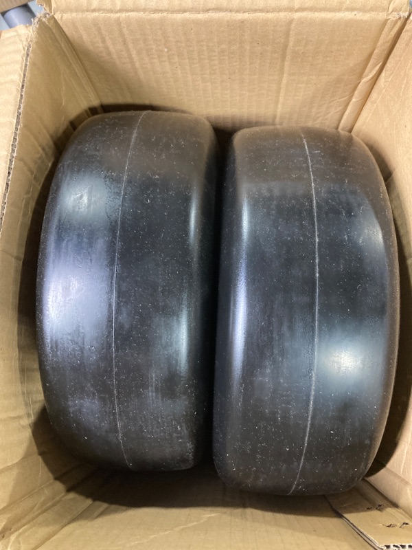 Photo 2 of 2 PCS Upgrade 13x5.00-6" Flat Free Lawn Mower Smooth Tire, Commercial Grade Lawn and Garden Mower Turf Replacement Solid Tire and Wheel with Steel Rim, 3/4" Grease Bushing and 3.25"-5.9" Centered Hub