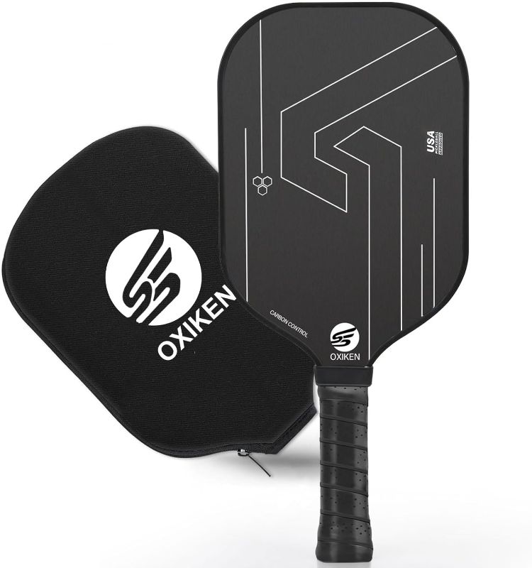 Photo 1 of **EXACT SIZE UNKNOWN**
OXIKEN 10/13/16 mm Pickleball Paddles 2024 USAPA Approved T700 Carbon Fiber Pickle Paddle (CFS), High Grit & Spin, Honeycomb Core, 5.5” Elongated Handle, Anti Slip Sweat Absorbing Grip with Cover Case
