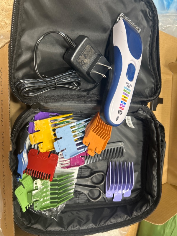 Photo 2 of ** powers on**
Wahl Color Pro Cordless Rechargeable Hair Clipper & Trimmer – Easy Color-Coded Guide Combs - for Men, Women, & Children – Model 9649P