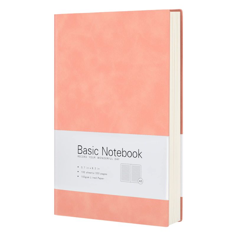 Photo 1 of 2 Lined Journal Notebook for Work, 200 Pages, Medium 5.7" x 8.3", A5 Notebook Softcover Journal 100 GSM Thick Paper, (Pink Ruled)