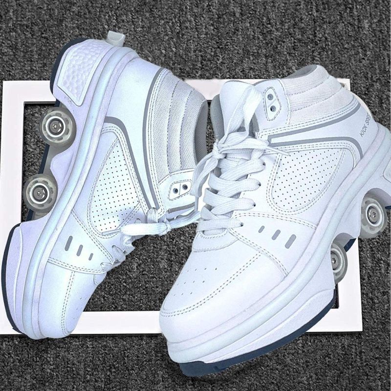 Photo 1 of Kid‘s Roller Shoes Skate?Adult's White Walk Deformation Shoes ?Outdoor Running Shoes with Wheel, size 4
