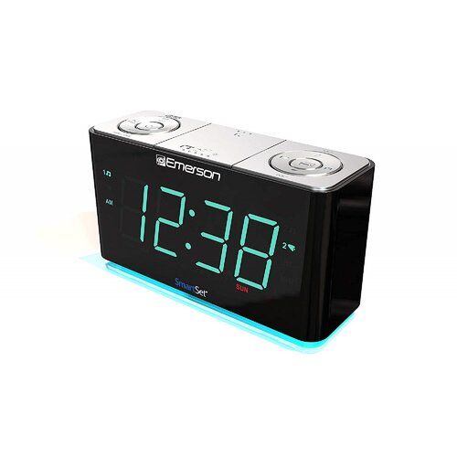 Photo 1 of Emerson SmartSet Alarm Clock Radio with Bluetooth Speaker, Charging Station/Phone Chargers & Smartset Radio Alarm Clock, 1.4" Blue LED Digital Display, USB Charging Port, Black Speaker + Radio Alarm Clock