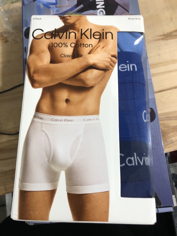 Photo 2 of Calvin Klein Men's Cotton Classics 5-Pack Boxer Brief X-Large 2 Mazarine Blue, 1 Periwinkle, 1 Dark Night, 1 Evening Blue