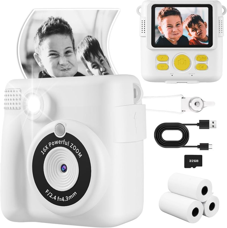 Photo 1 of Instant Print Camera, Kids Camera 1080P HD Digital Camera with 32G SD Card, 3 Rolls Photo Paper & 6 Color Pencils for Age 6-12 Boys and Girls Birthday Gifts Photo and Video Recording
