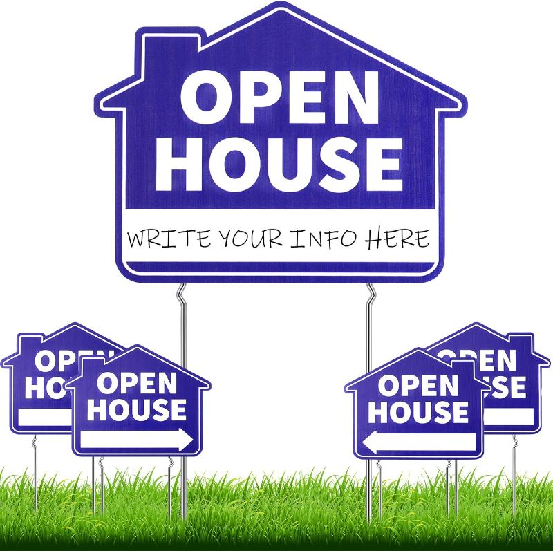 Photo 1 of 10 Pack Open House Signs, Open House Signs for Real Estate - Real Estate Signs with 30“x28" 5 A-Frame Stands – Weatherproof Open House Banner and Realtor Signs