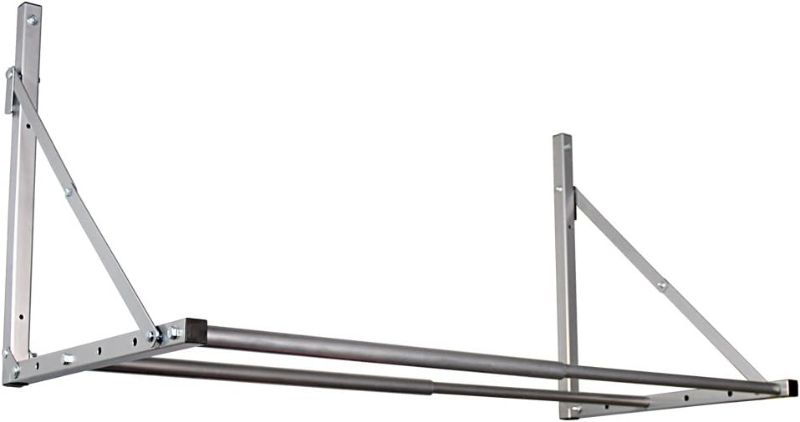 Photo 1 of 01031 Wall-Mounted Folding Tire Storage Loft Rack, 32 to 48 Inches Wide, Supports 300 Pounds and Folds Flat, Silver
