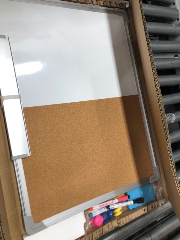 Photo 2 of Double-Sided Combination Magnetic White Board & Cork Board, 24" x 18" Dry Erase Board & Cork Board Combo for Wall, Hanging Whiteboard for Planning, Kitchen, Memo, School, Home, Office White+cork 18" x 24"