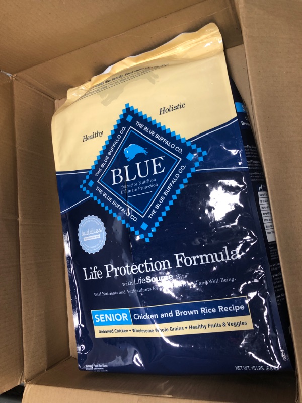 Photo 2 of **** Best by April 23rd 2025 *** Blue Buffalo Life Protection Formula Natural Senior Dry Dog Food, Chicken and Brown Rice 15-lb Dry Dog Food 15 Pound (Pack of 1)