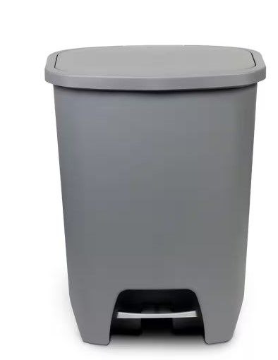 Photo 1 of 20 Gal. Gray Step-On Plastic Trash Can with Clorox Odor Protection of The Lid
