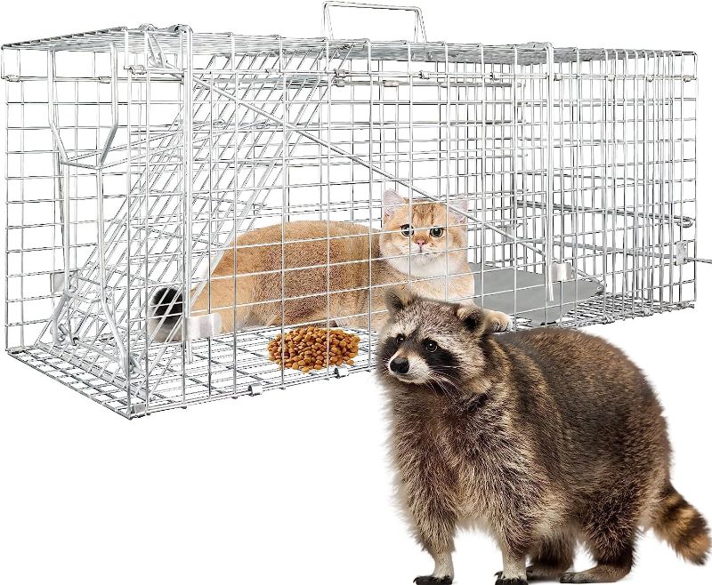 Photo 1 of 2023 Upgraded Reinforced Animal Traps,Rabbit Traps,33in Live Animal Cage for Squirrels,Stray Cats Trap, Live Traps for Raccoons, Stainless Steel Foldable with Pedal Triggers(33x12x13inch)