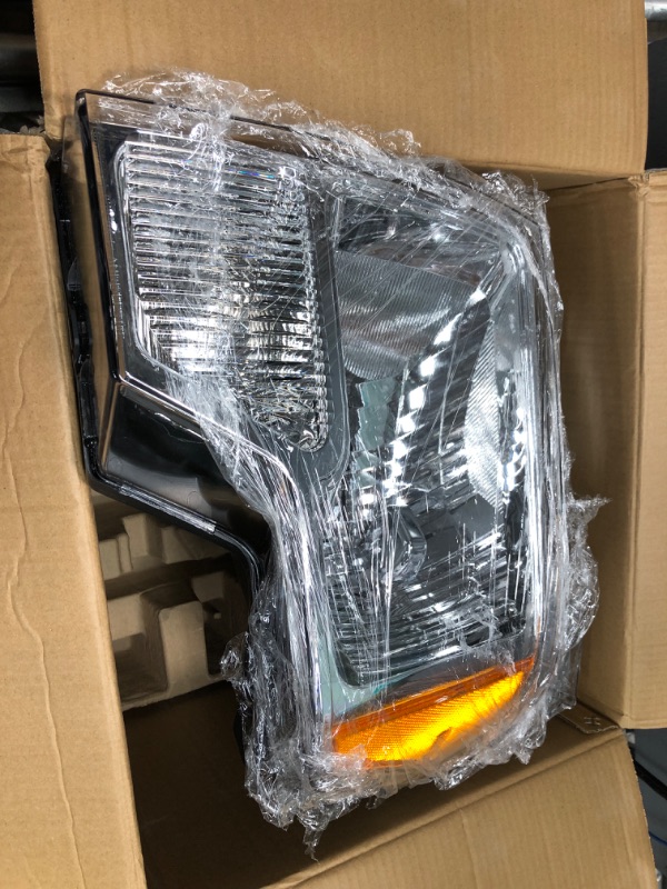 Photo 2 of G-PLUS Headlights Assembly, Compatible with 2009 2010 2011 2012 2013 2014 Ford F150 bumper Headlamp, Clear lens Chrome Housing Amber Reflector Basic Style Clear lens Chrome Housing Amber Reflector