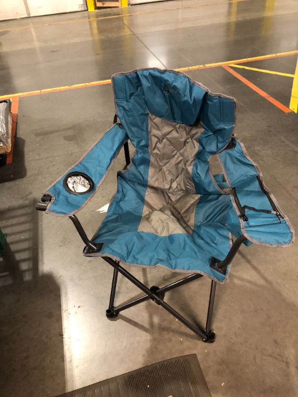 Photo 5 of ***MAJOR DAMAGE - LEG BROKEN - SEE PICTURES***
ARROWHEAD OUTDOOR Portable Folding Camping Quad Chair w/ 6-Can Cooler, Cup & Wine Glass Holders, Heavy-Duty Carrying Bag, Padded Armrests, Headrest & Seat, Supports up to 450lbs, USA-Based Support Blue